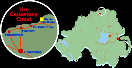 Map od Northern Ireland highlighting Causeway Coast